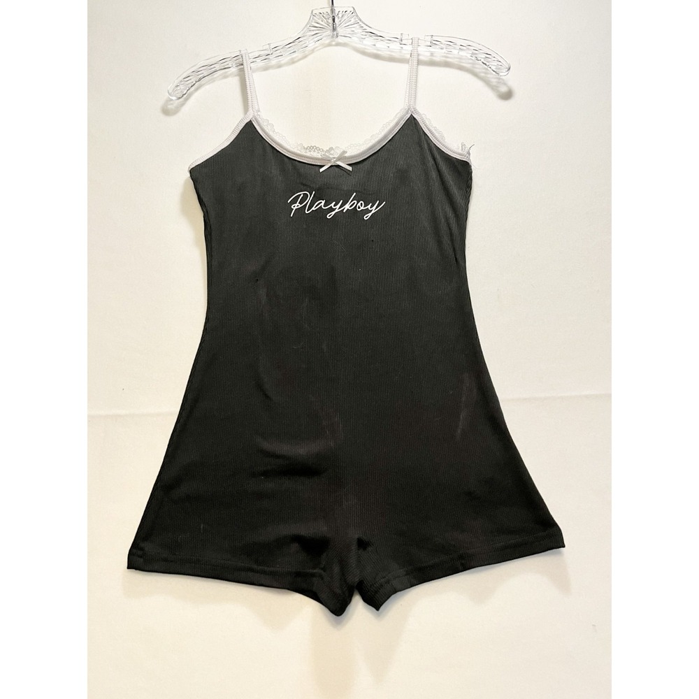 Playboy Bunny Brand Strappy Romper Pull On Black Jump Suit NWT Size M